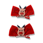 Velvet Reindeer Bows Hair Clip - doe a dear