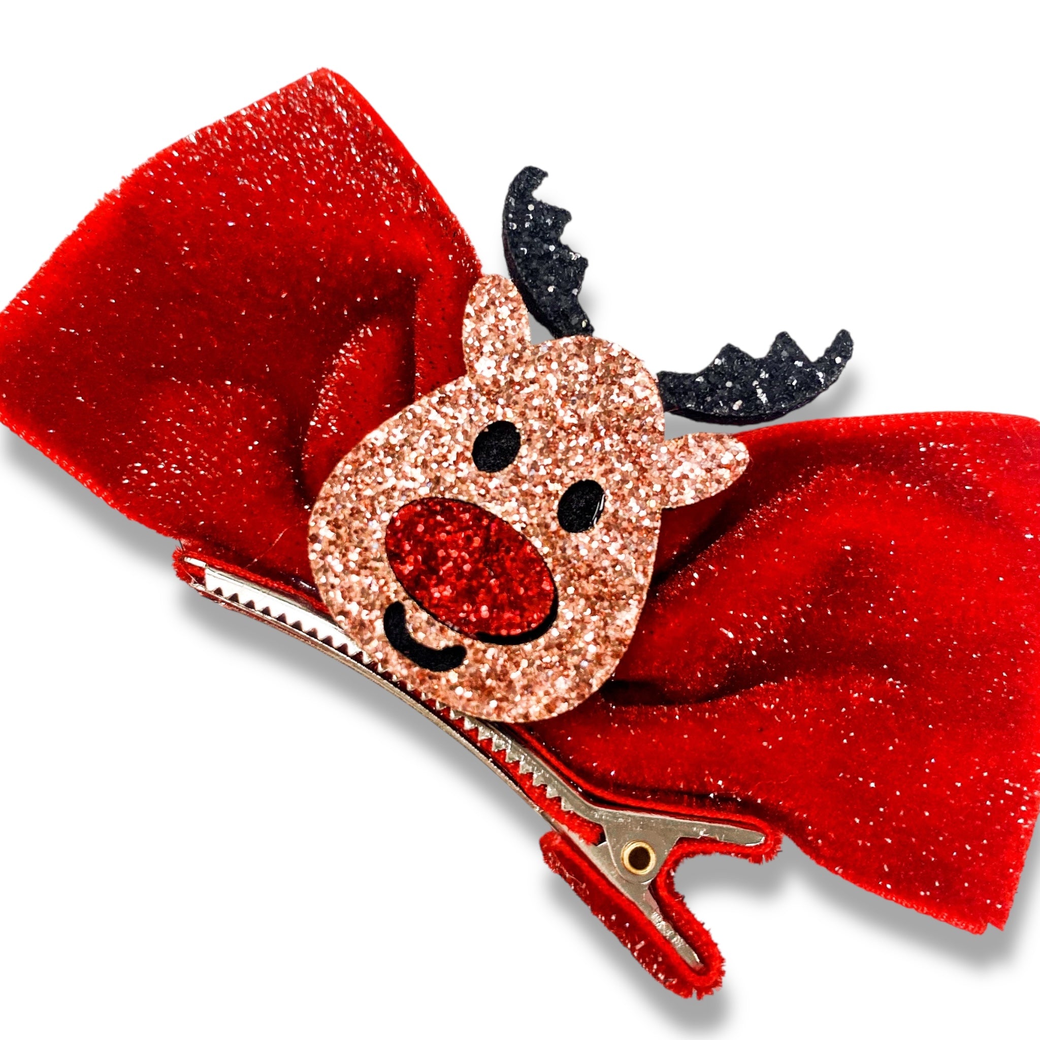Velvet Reindeer Bows Hair Clip - doe a dear