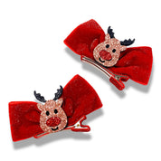 Velvet Reindeer Bows Hair Clip - doe a dear