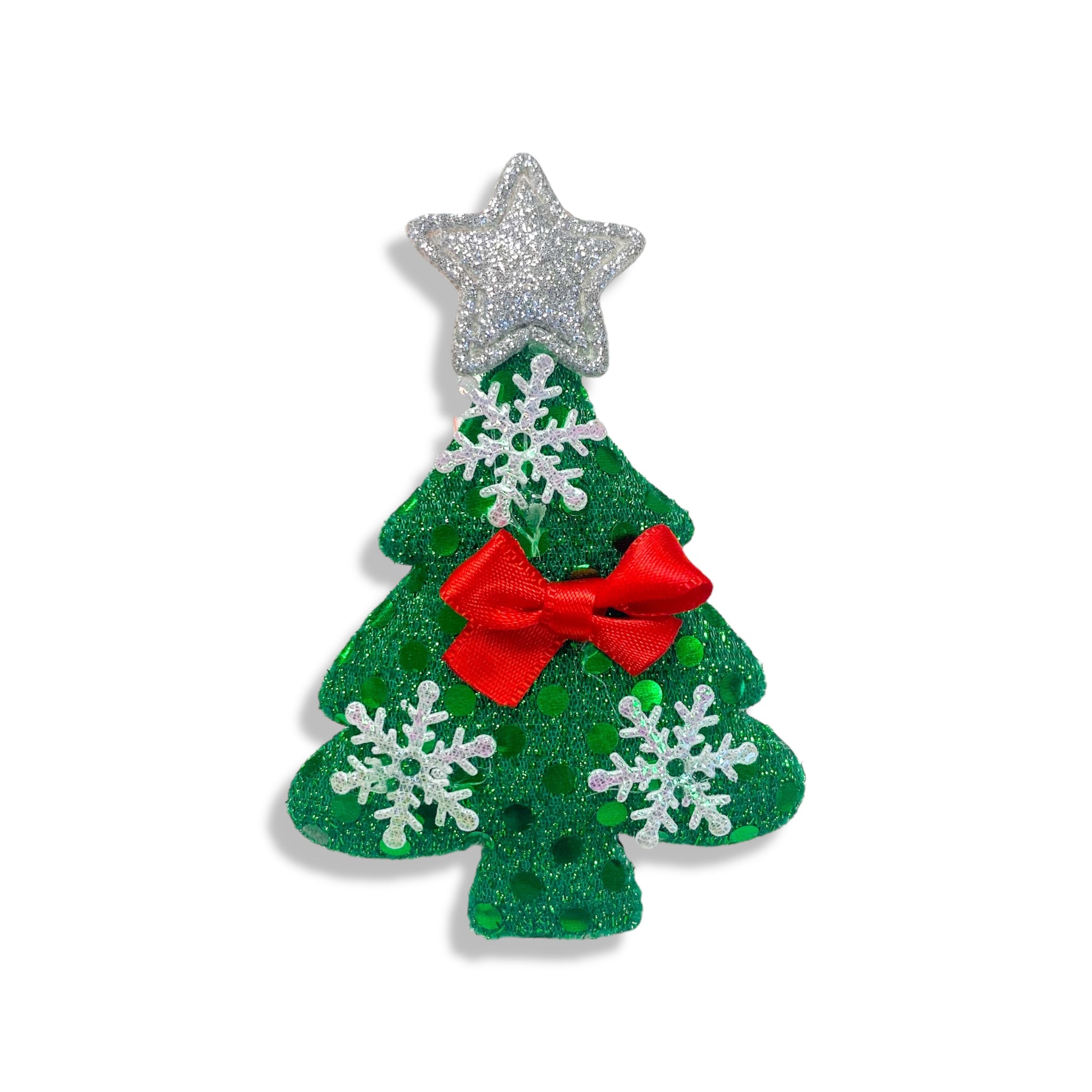 Green Xmas Tree With Silver Star Hair Clip - doe a dear