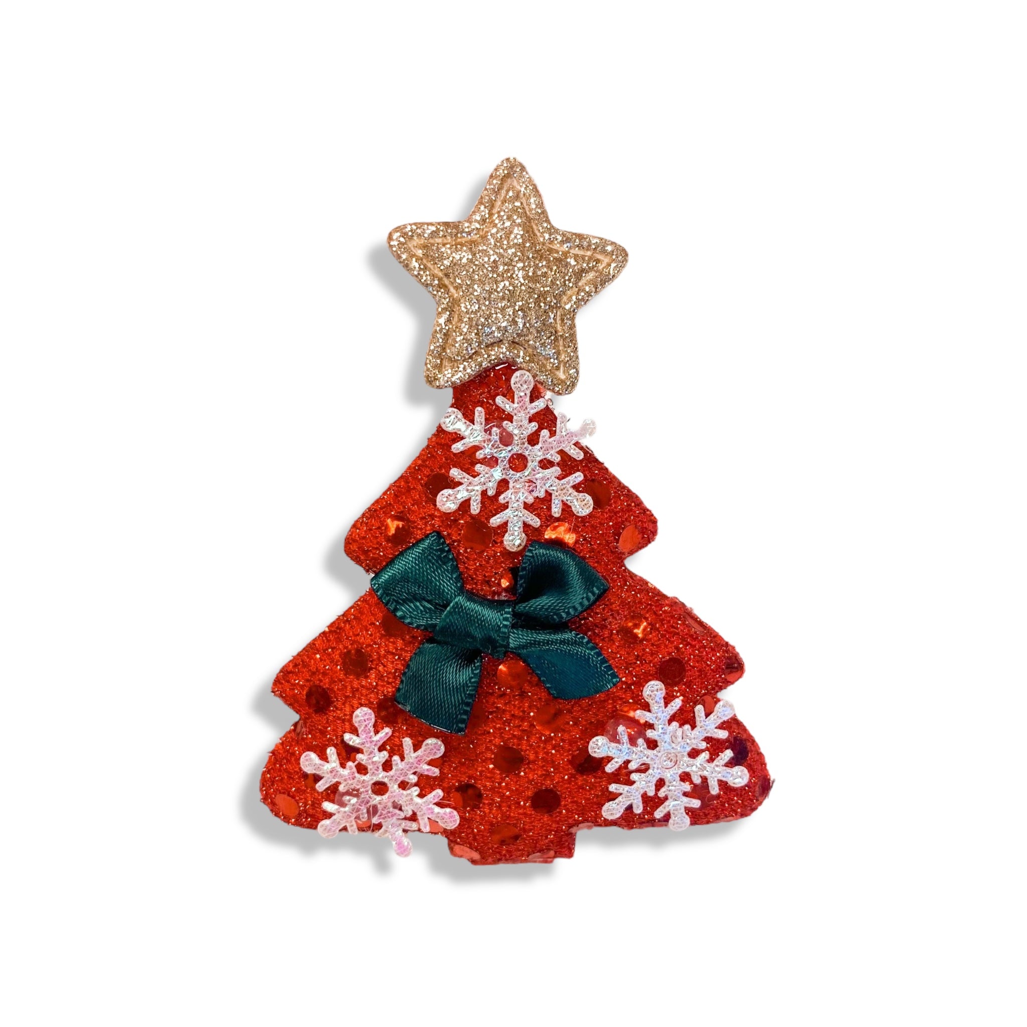 Red Xmas Tree With Gold Star Hair Clip - doe a dear