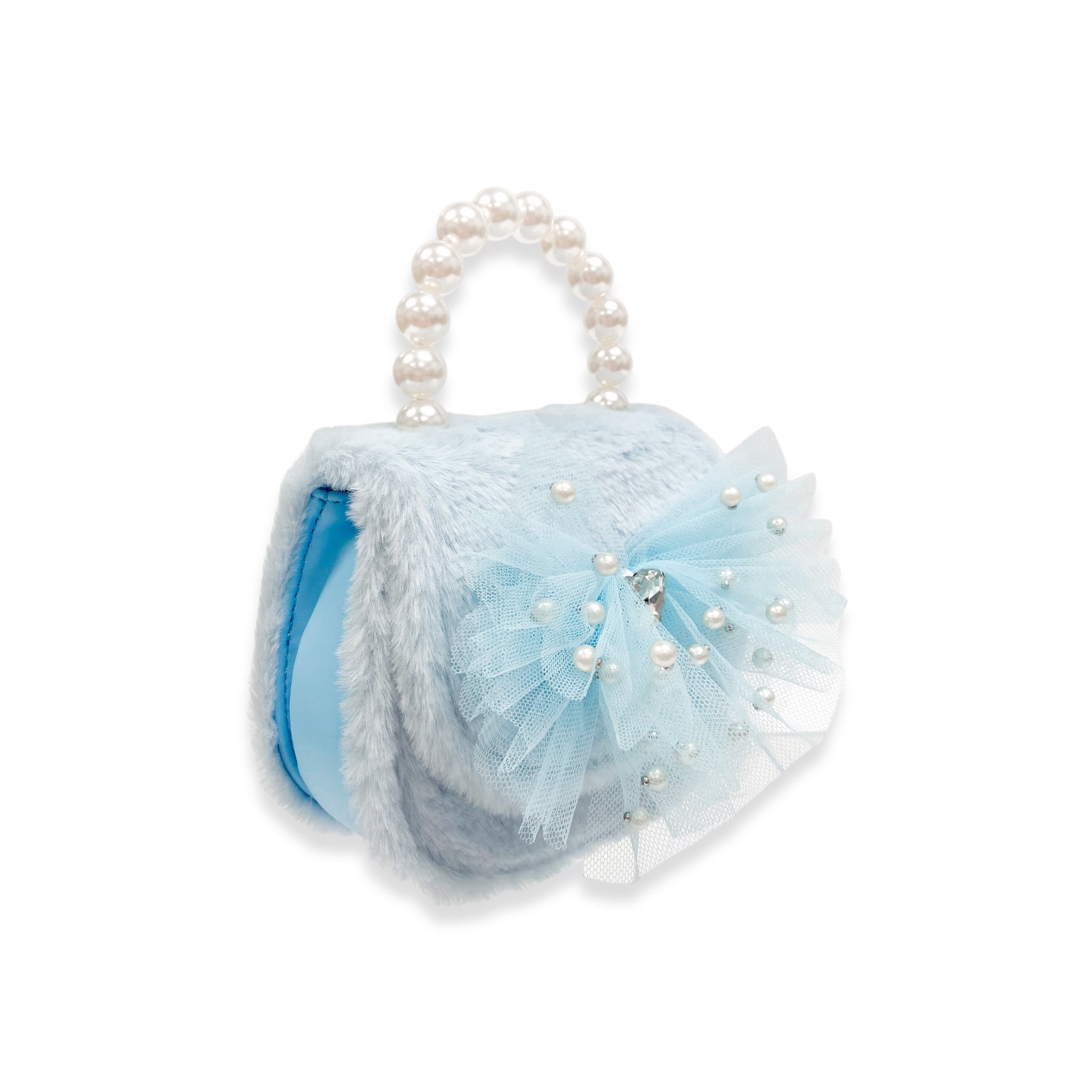 Mesh Bow Furry Purse - Blue - doe a dear