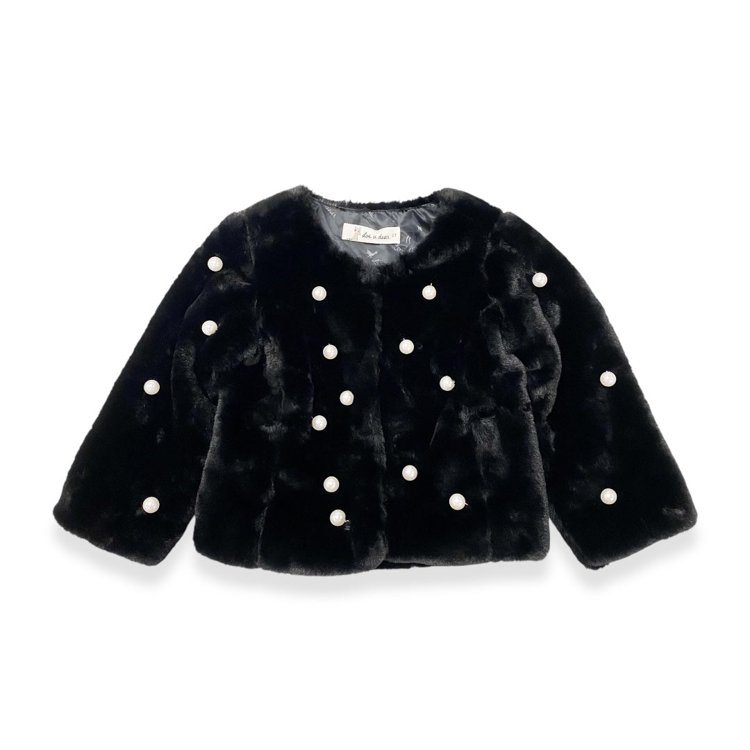 Pearl Stud Black Fur Coat - doe a dear