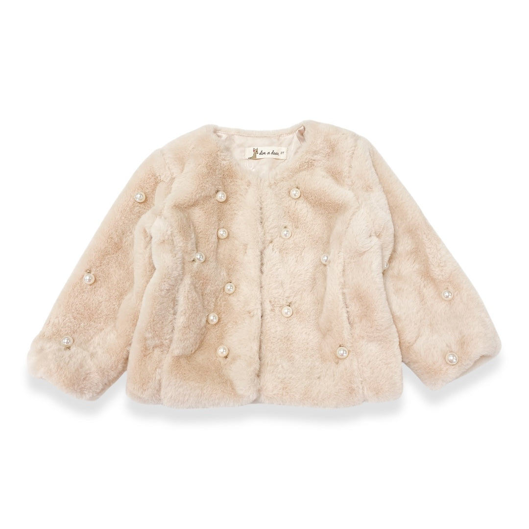 Pearl Stud Beige Fur Coat - doe a dear