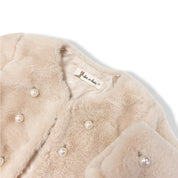 Pearl Stud Beige Fur Coat - doe a dear
