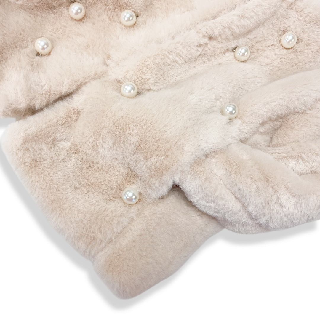 Pearl Stud Beige Fur Coat - doe a dear