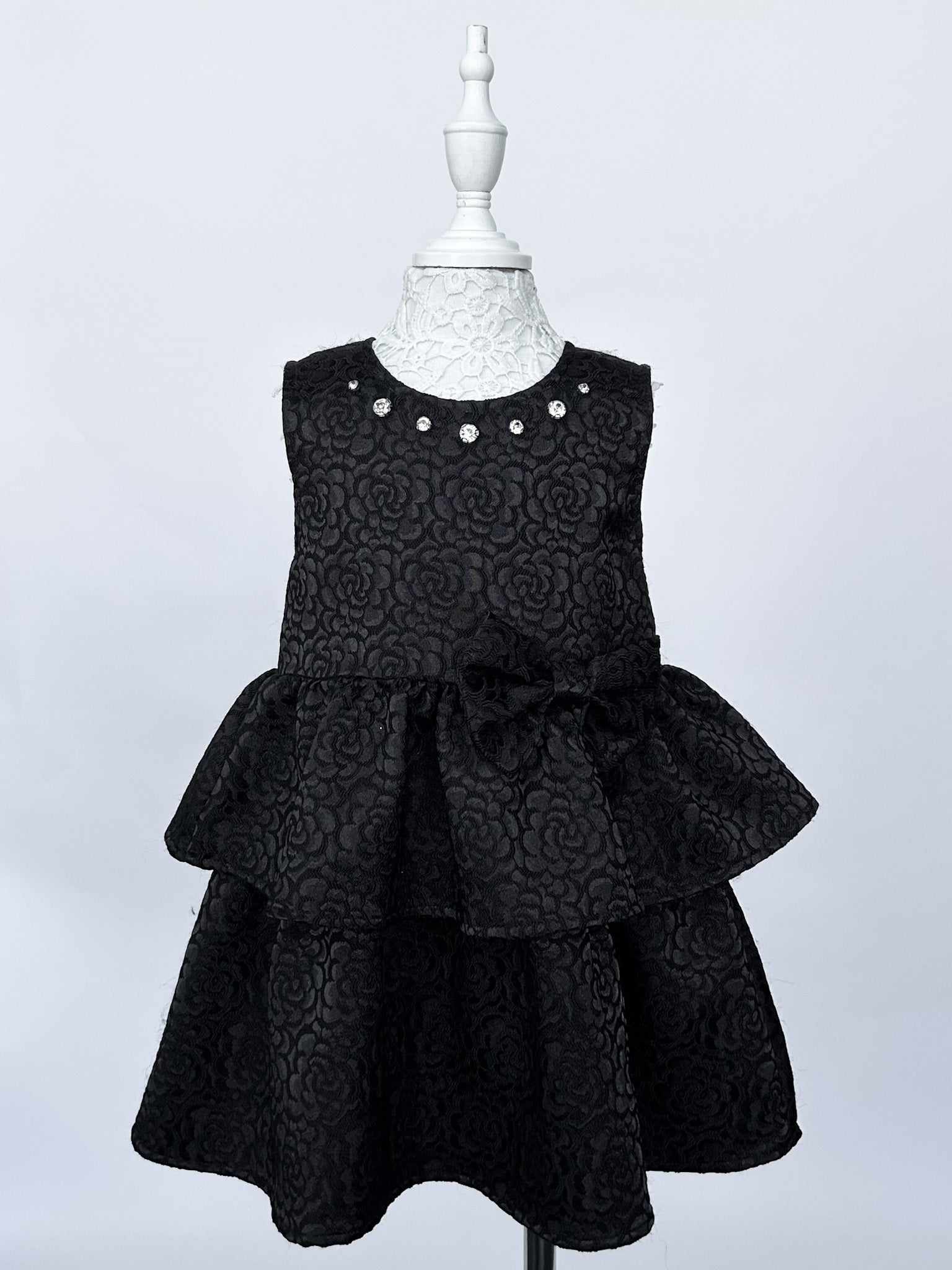 Doe A Dear Kids' Floral Jewel Neck Tiered Dress in Black at Nordstrom Rack, Size 3T Doe A Dear Kids' Floral Jewel Neck Tiered Dress in Black at Nordstrom Rack, Size 3T