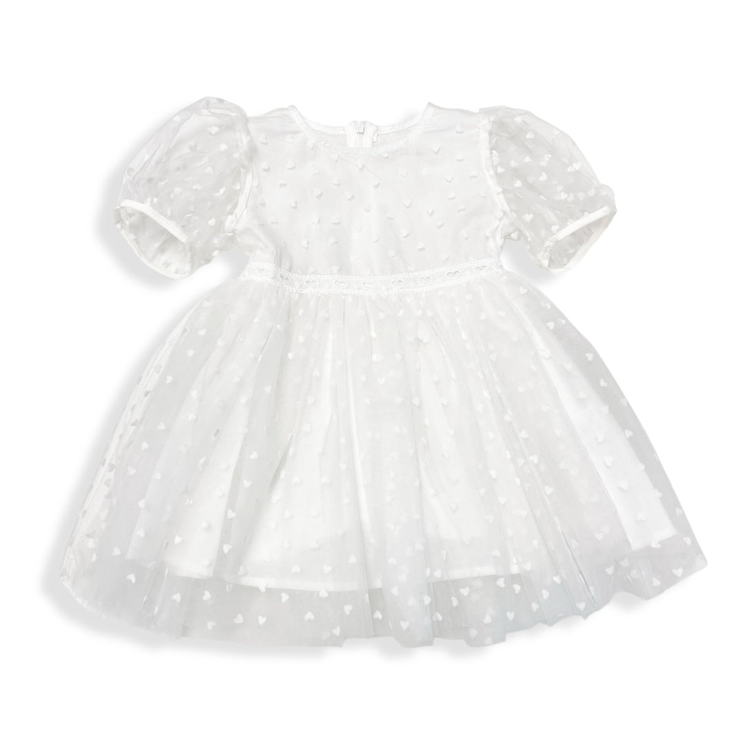 Doe A Dear Kids' Velvet Heart Mesh Dress in White at Nordstrom Rack, Size 2T