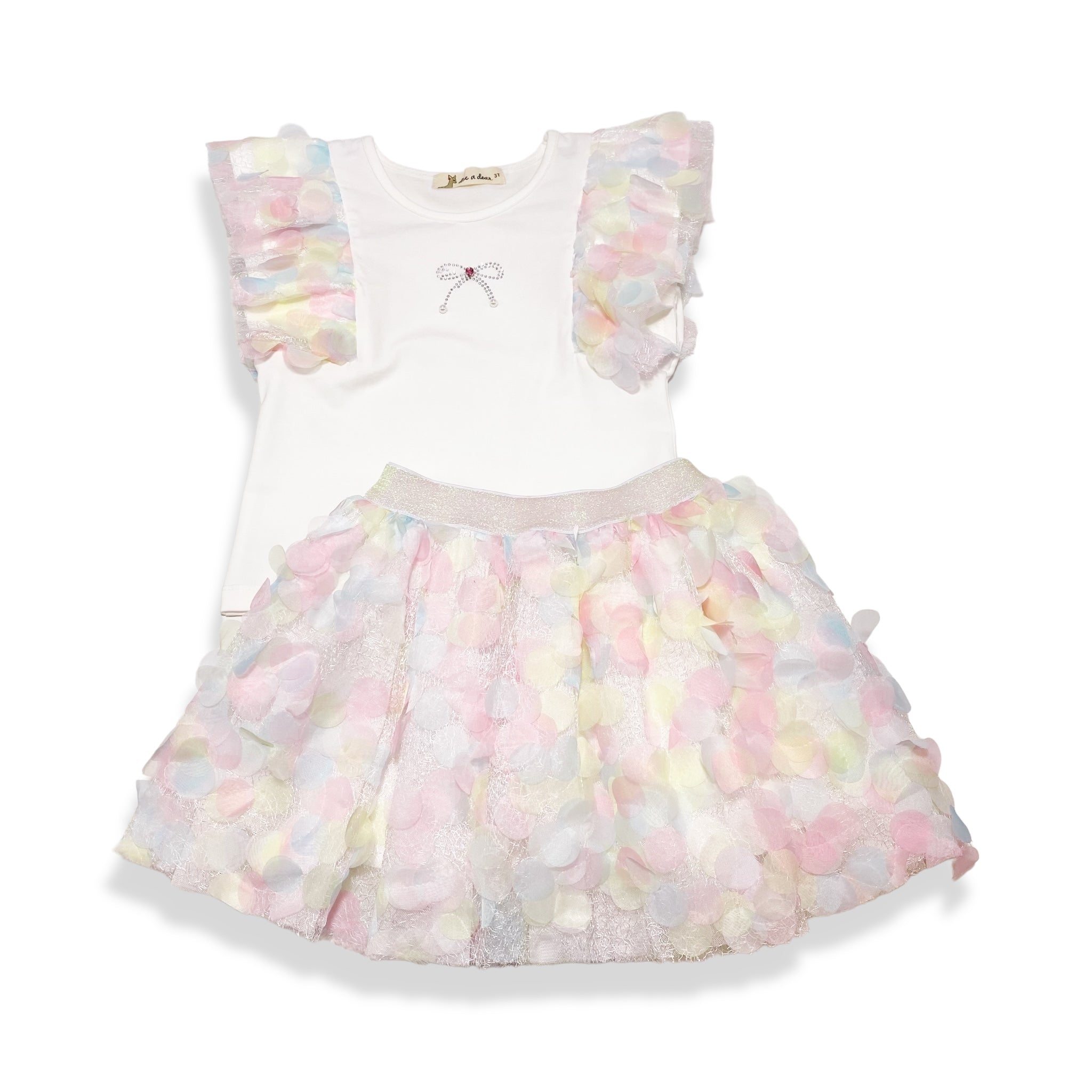 3D Rainbow Circle Mesh Flutter Slv Tee - white - doe a dear