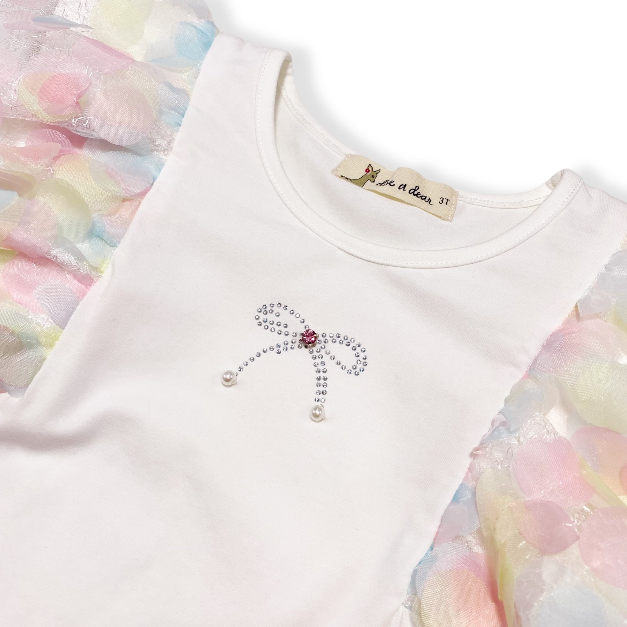 3D Rainbow Circle Mesh Flutter Slv Tee - white - doe a dear