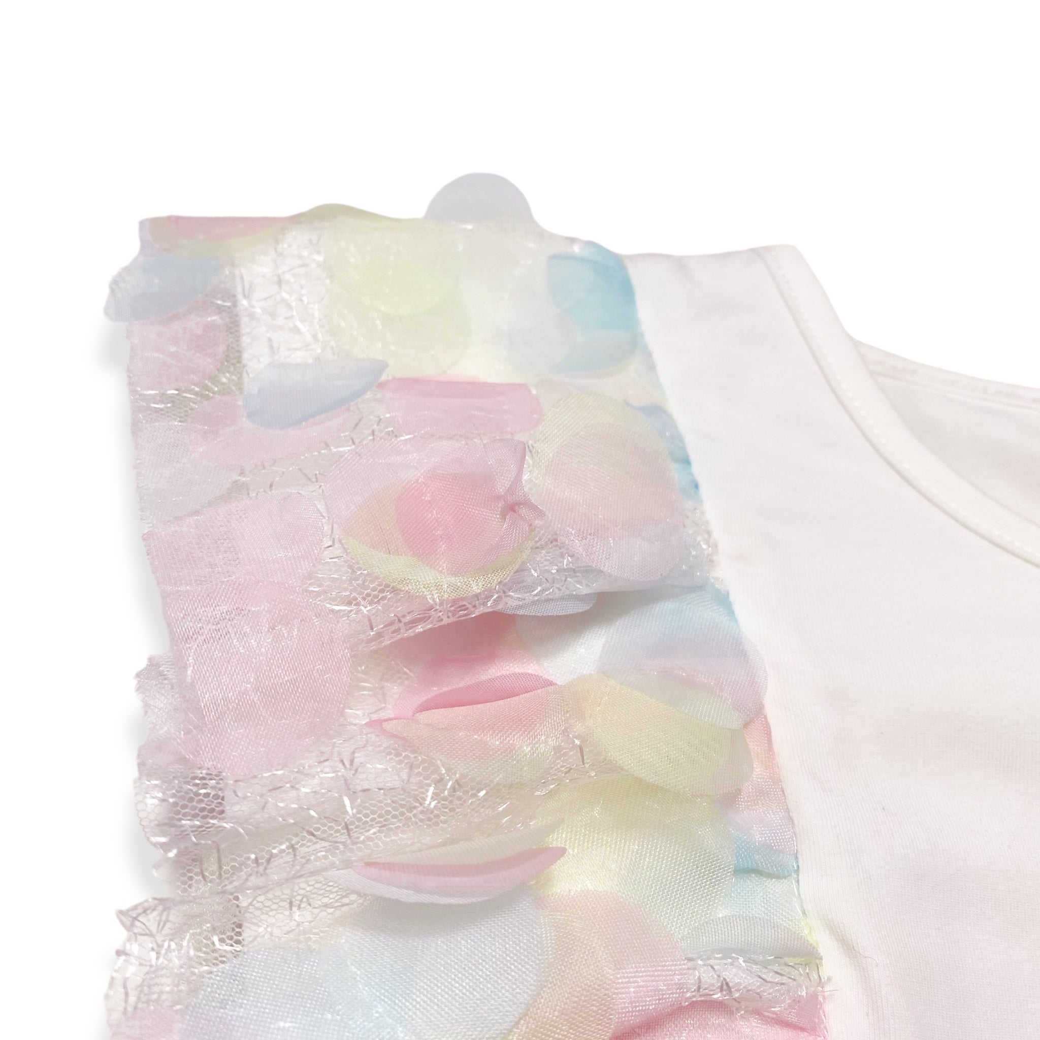 3D Rainbow Circle Mesh Flutter Slv Tee - white - doe a dear