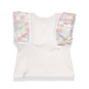 3D Rainbow Circle Mesh Flutter Slv Tee - white - doe a dear