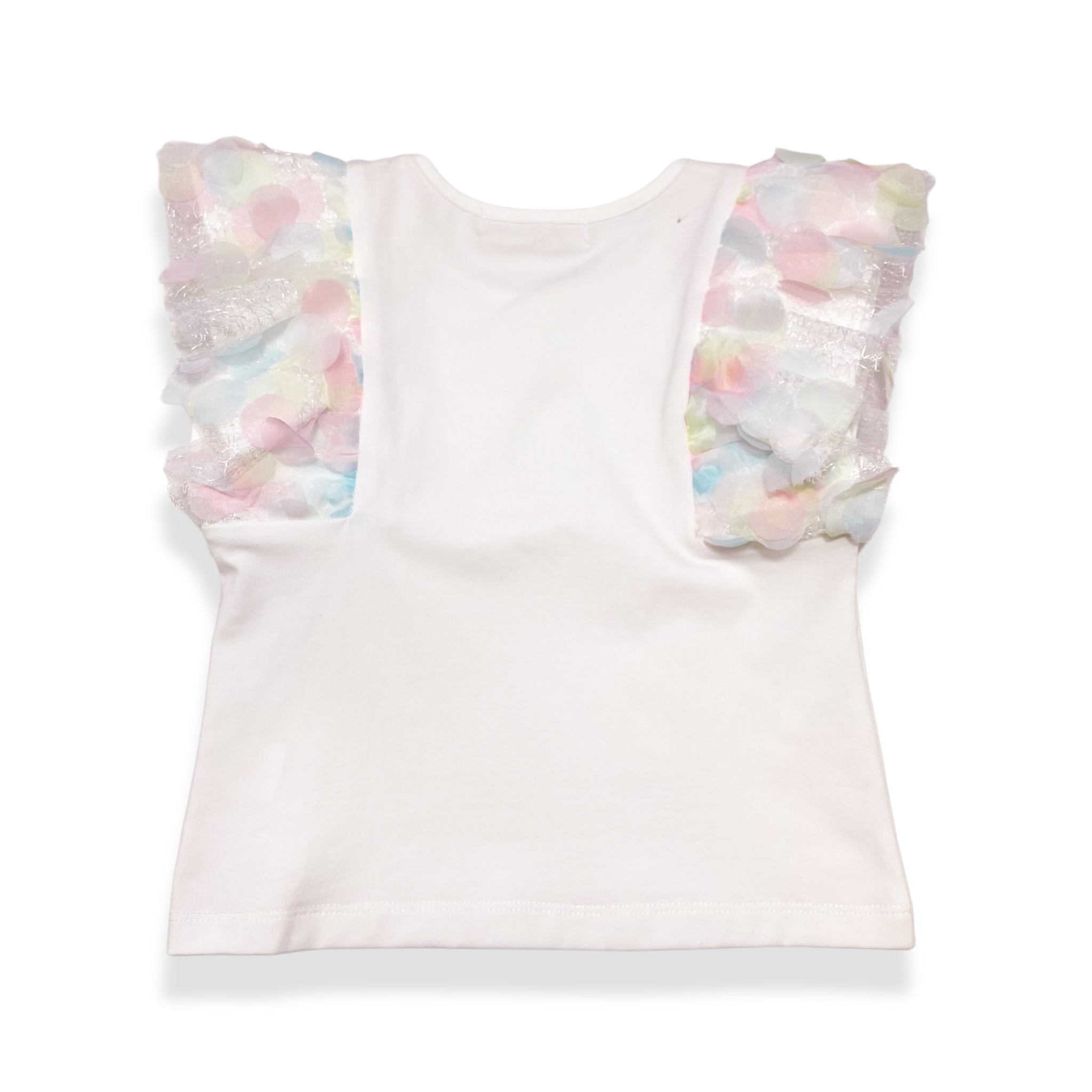 3D Rainbow Circle Mesh Flutter Slv Tee - white - doe a dear