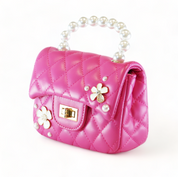Pearl Handle Quilted Leather Purse w/ Charms - Fuchsia - doe a dear