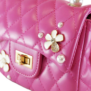 Pearl Handle Quilted Leather Purse w/ Charms - Fuchsia - doe a dear