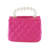 Pearl Handle Quilted Leather Purse w/ Charms - Fuchsia - doe a dear