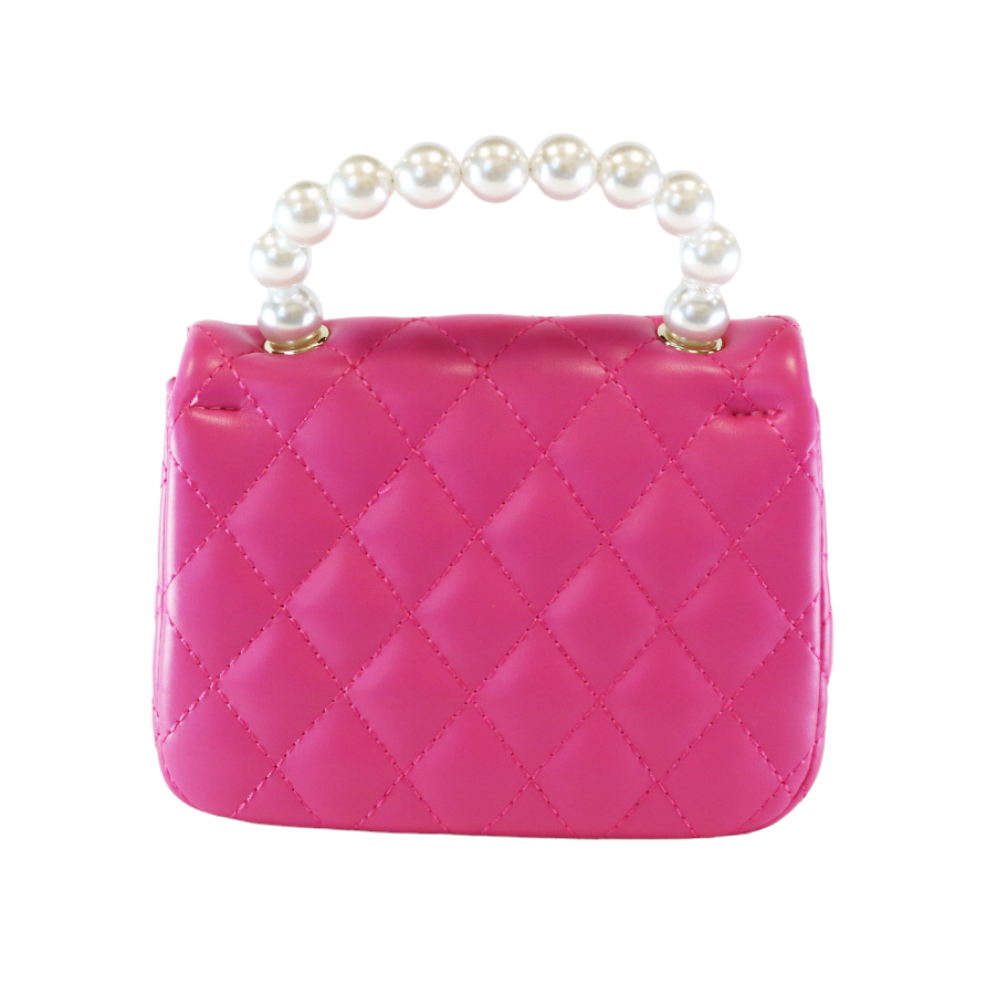Pearl Handle Quilted Leather Purse w/ Charms - Fuchsia - doe a dear