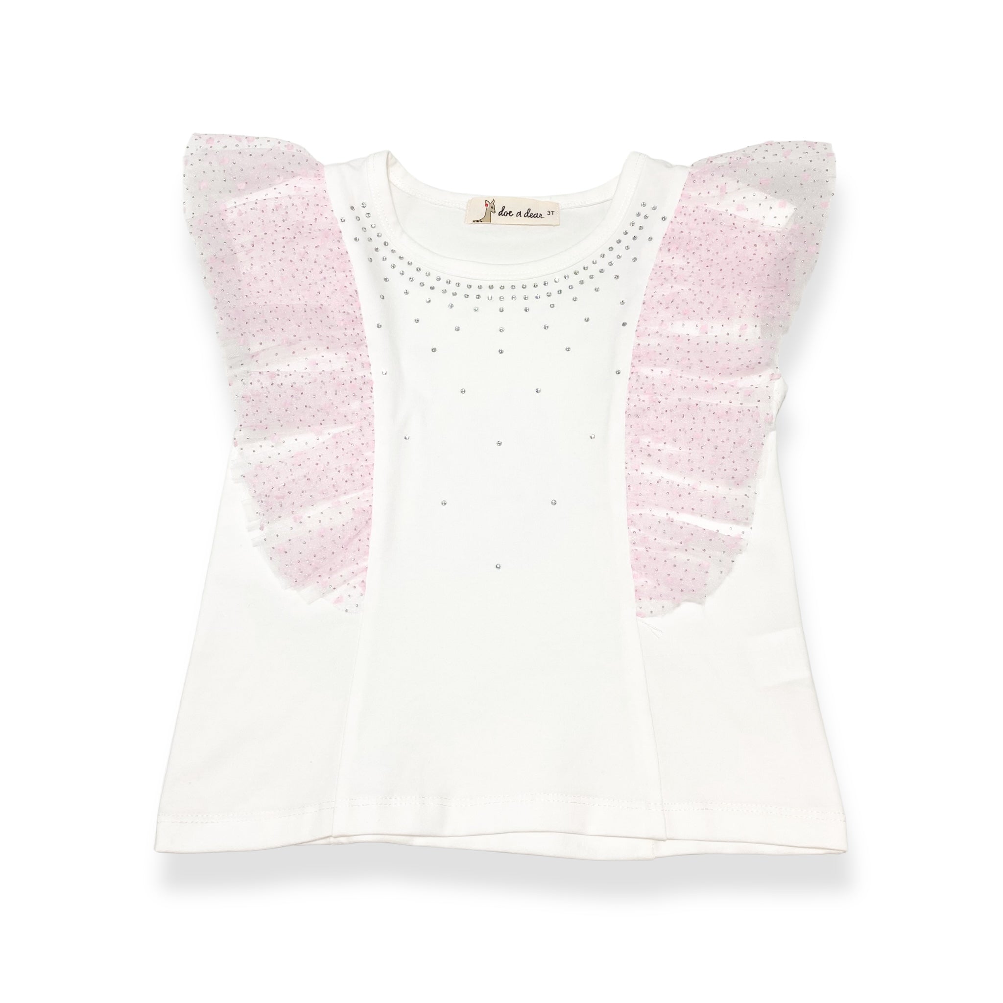 Dot Mesh Trim Tee - pink - doe a dear