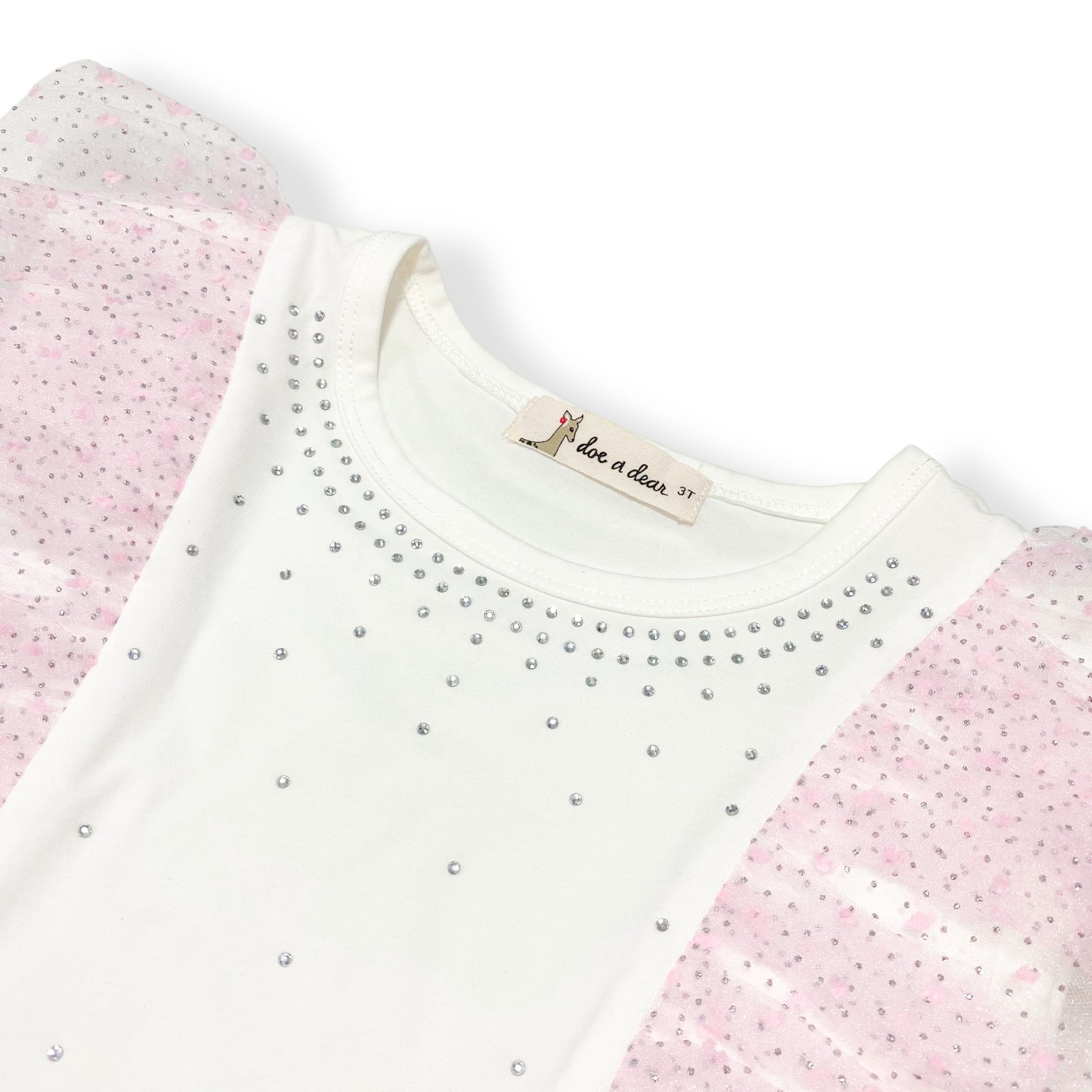 Dot Mesh Trim Tee - pink - doe a dear