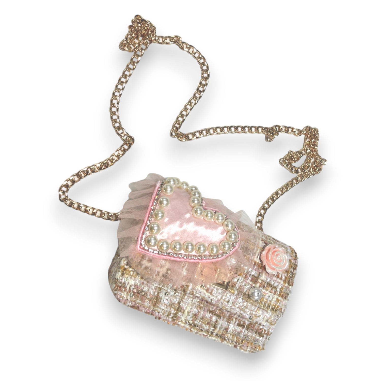 Big Heart Tweed Purse Pink& Beige - doe a dear