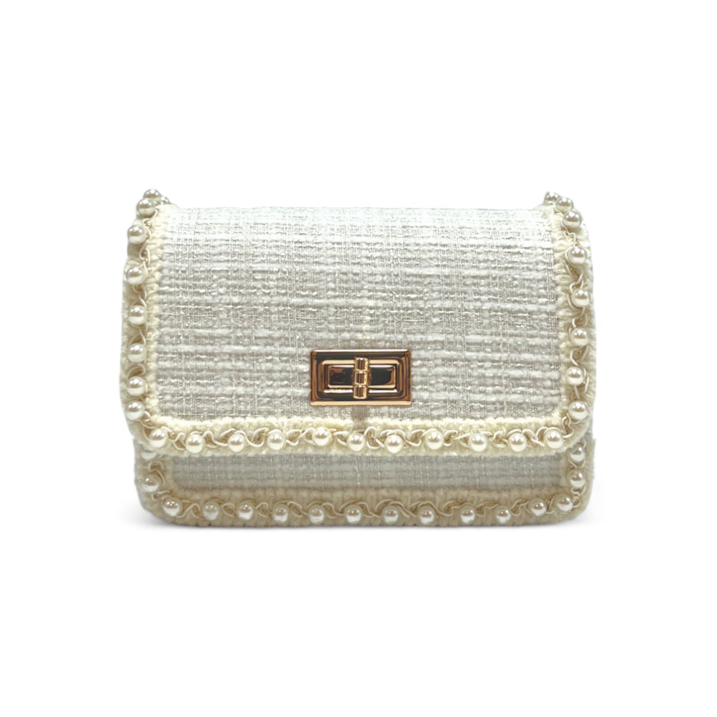Pearl Trim Tweed Purse - White - doe a dear