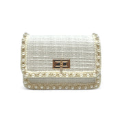 Pearl Trim Tweed Purse - White - doe a dear