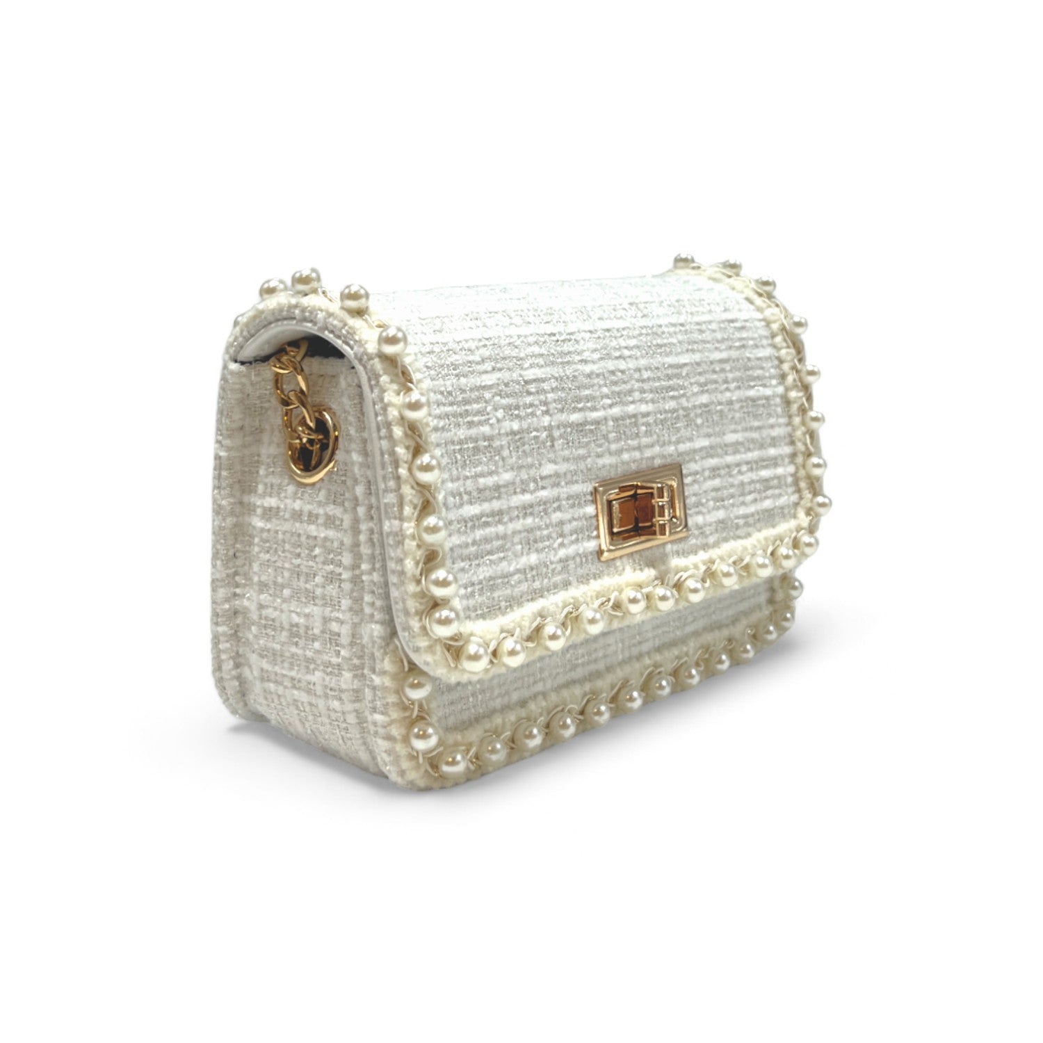 Pearl Trim Tweed Purse - White - doe a dear