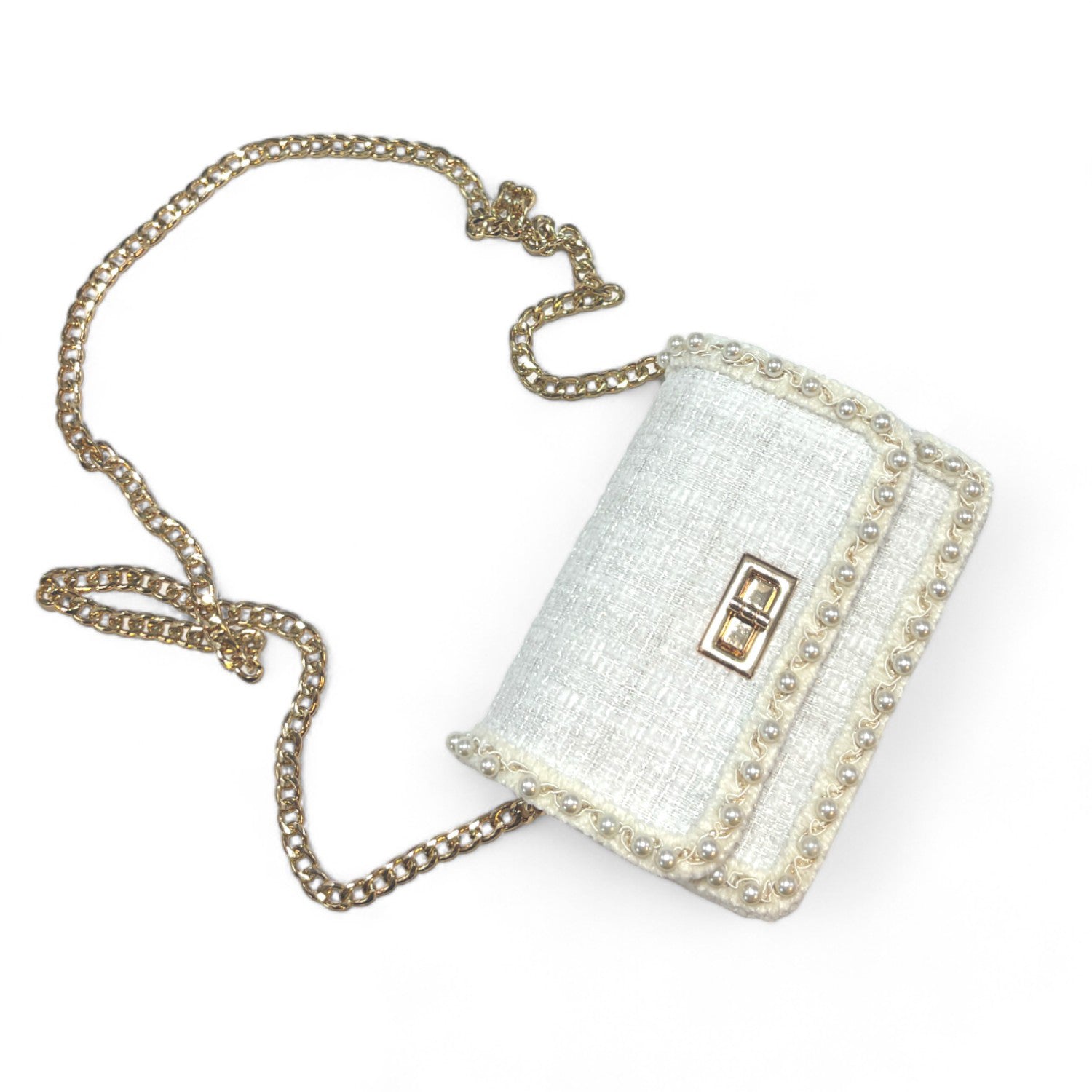 Pearl Trim Tweed Purse - White - doe a dear