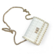 Pearl Trim Tweed Purse - White - doe a dear