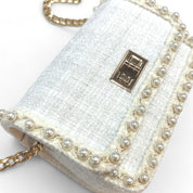 Pearl Trim Tweed Purse - White - doe a dear