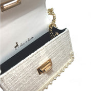 Pearl Trim Tweed Purse - White - doe a dear