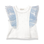 Dot Mesh Trim Tee - blue - doe a dear