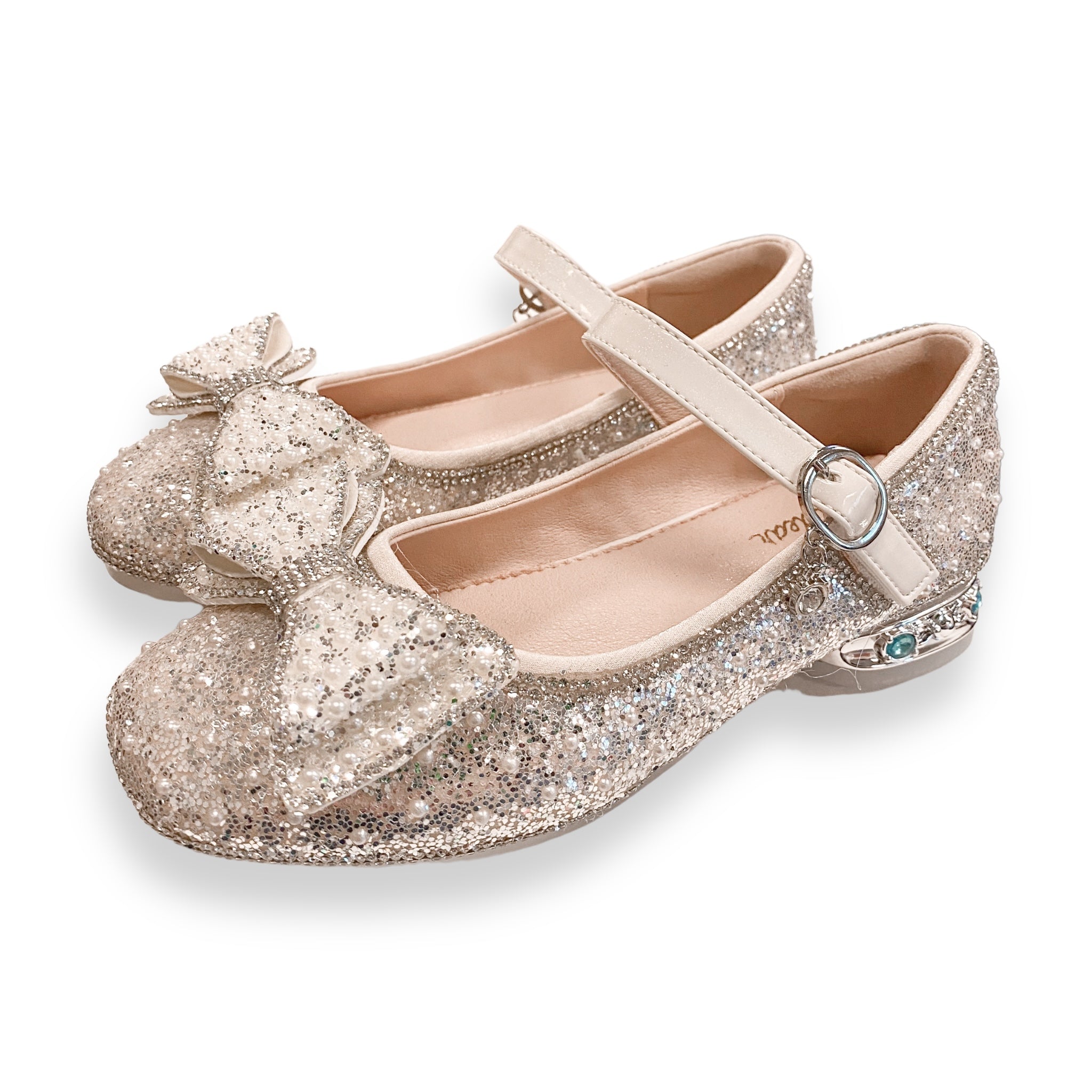 Bowtie Glitter Stud Heel Flats - Beige - 32/US 1 Bowtie Glitter Stud Heel Flats - Beige - 32/US 1
