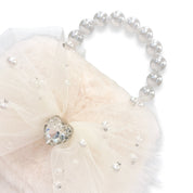 Mesh Bow Furry Purse - Cream - doe a dear