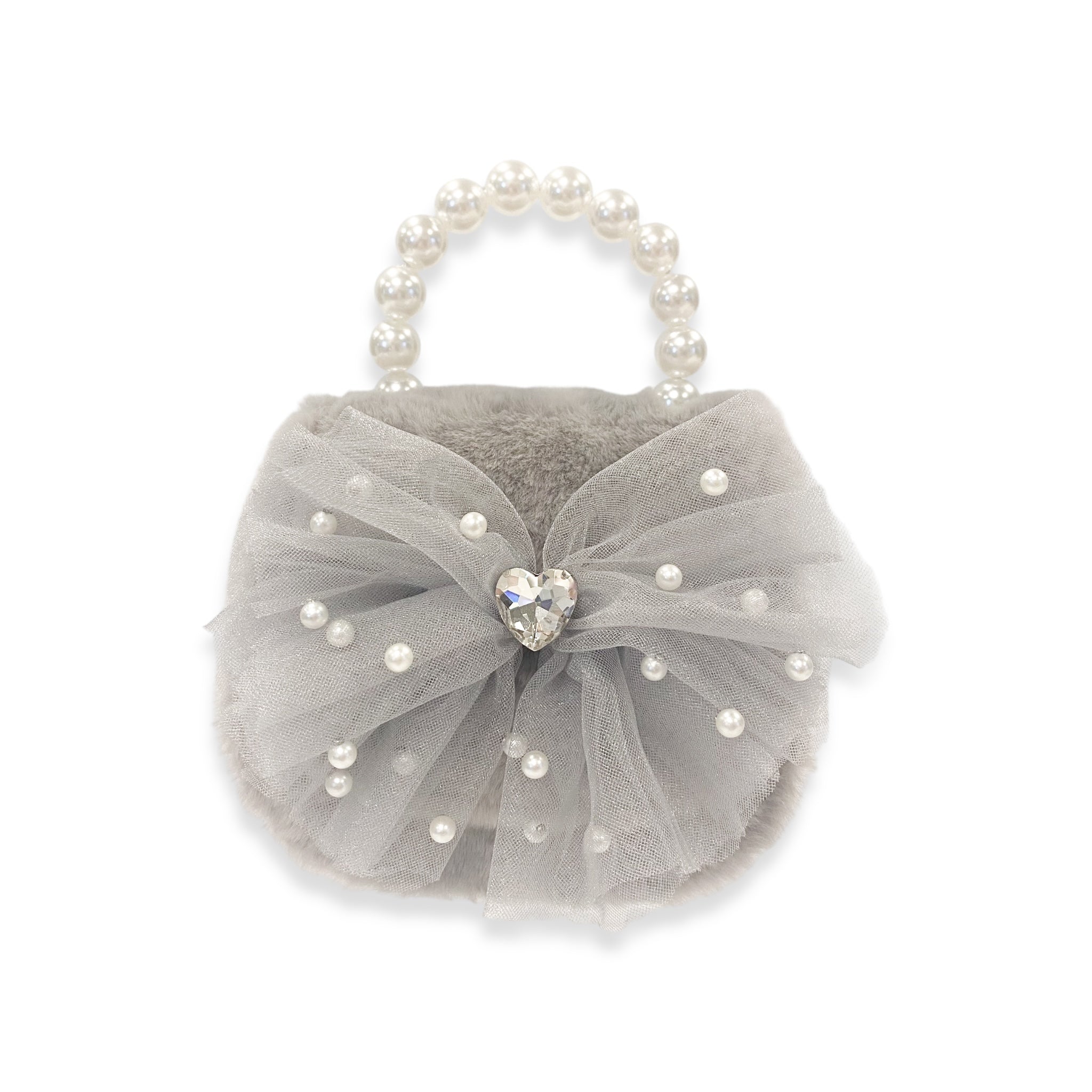 Mesh Bow Furry Purse - Grey - doe a dear