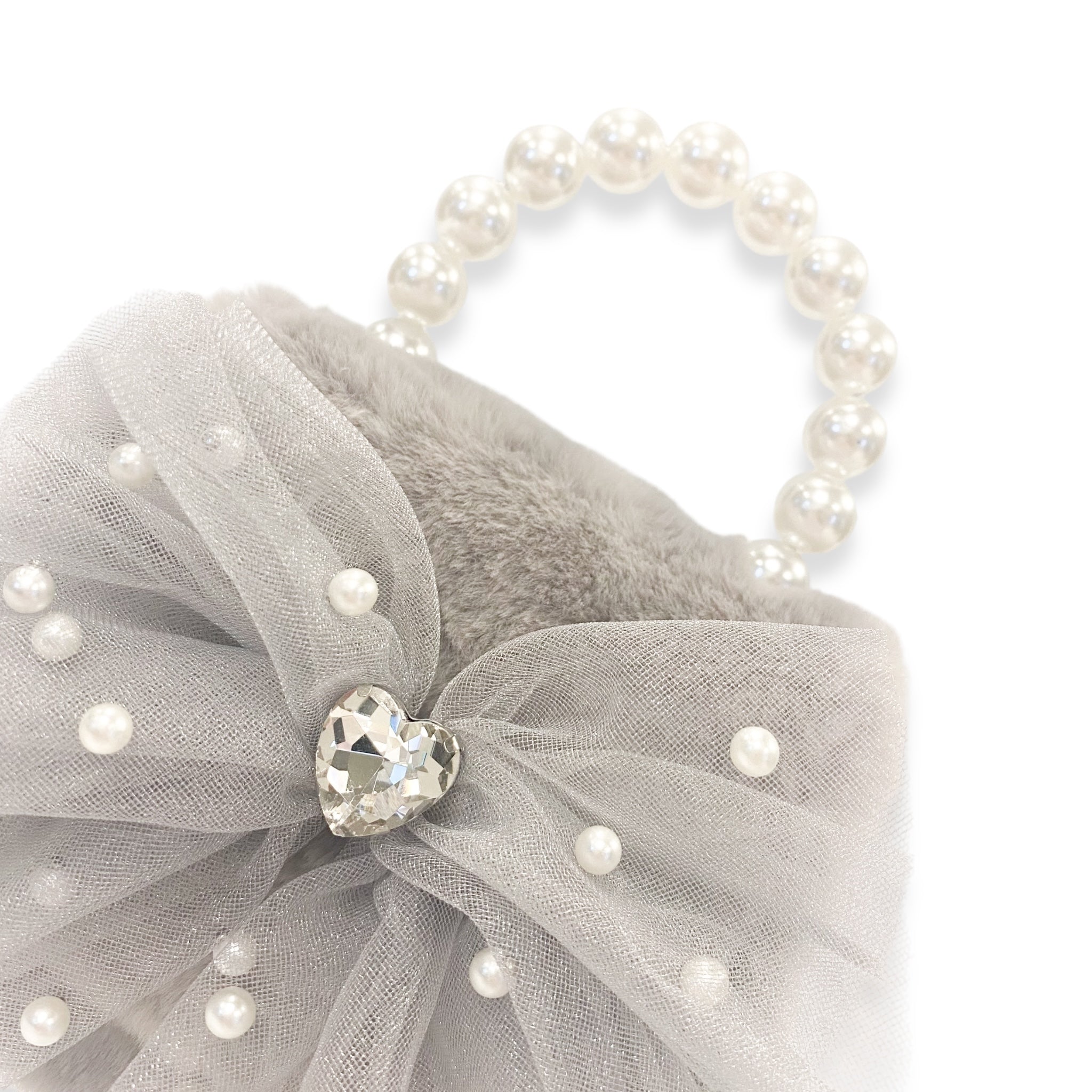 Mesh Bow Furry Purse - Grey - doe a dear