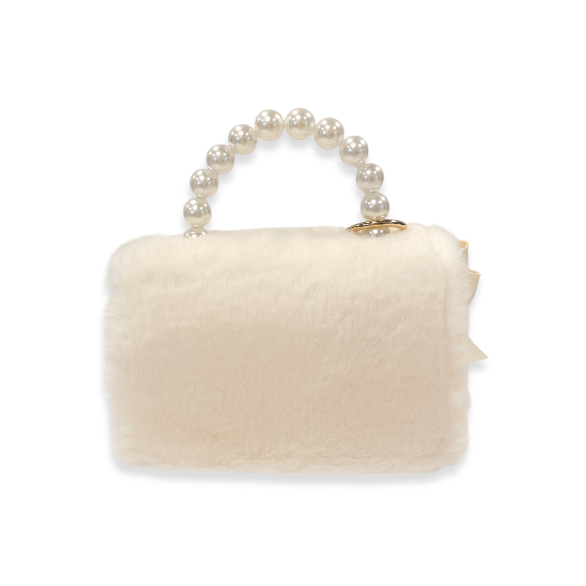 Furry Purse with Bow&Pearl Charm - Beige - doe a dear