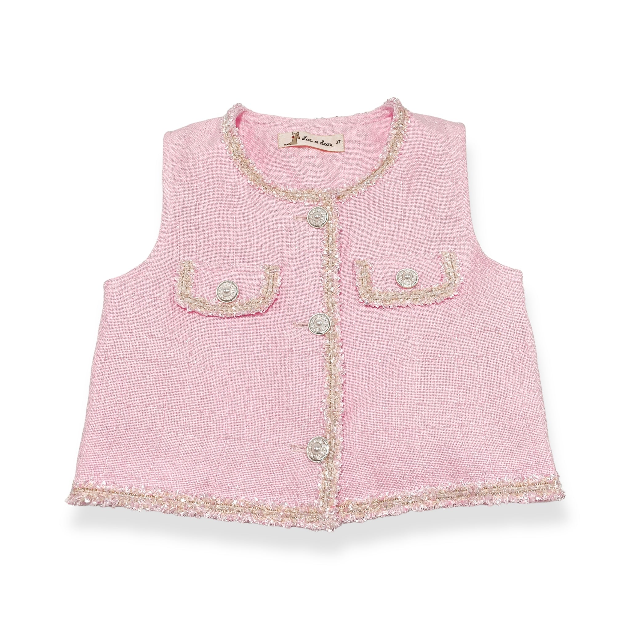 『1年保証』 Tweed Button Novelty Vest dear a doe – -pink トップス