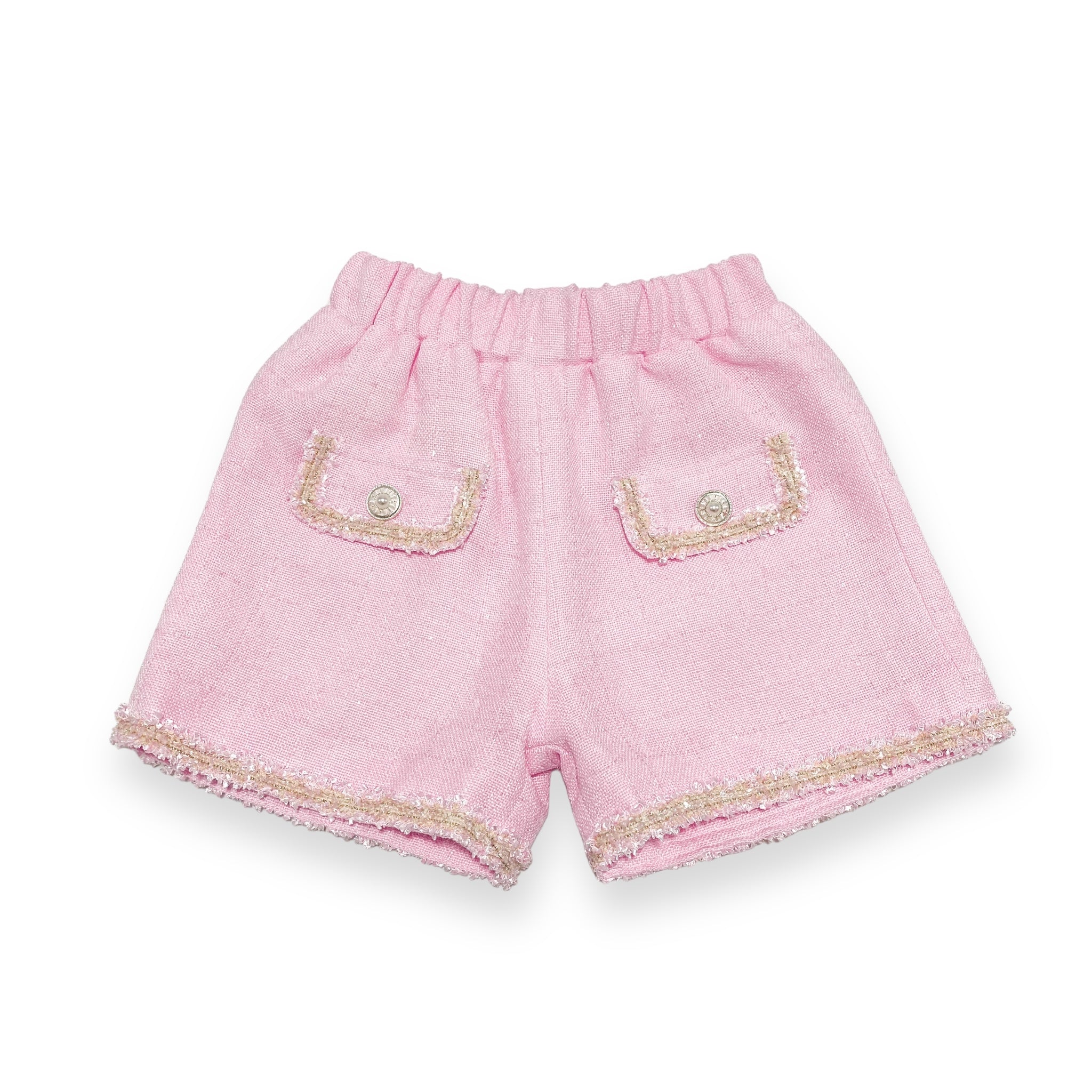 Novelty Button Tweed Shorts-pink - doe a dear