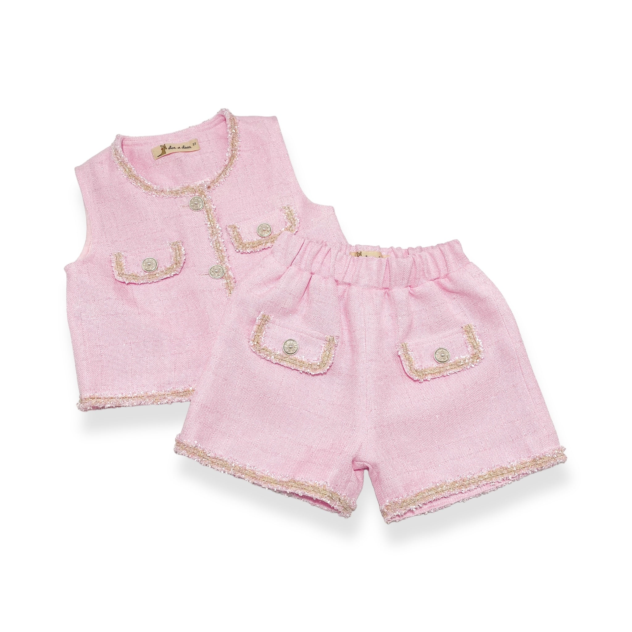 Novelty Button Tweed Shorts-pink - doe a dear