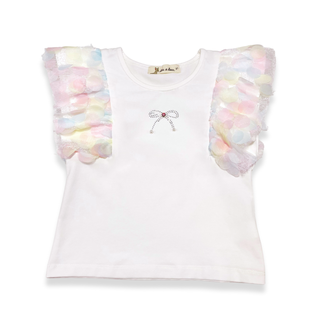 3D Rainbow Circle Mesh Flutter Slv Tee - white - doe a dear