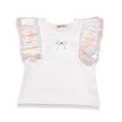 3D Rainbow Circle Mesh Flutter Slv Tee - white - doe a dear