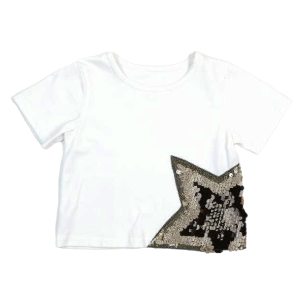Star Sequin Patch Tee - White - doe a dear