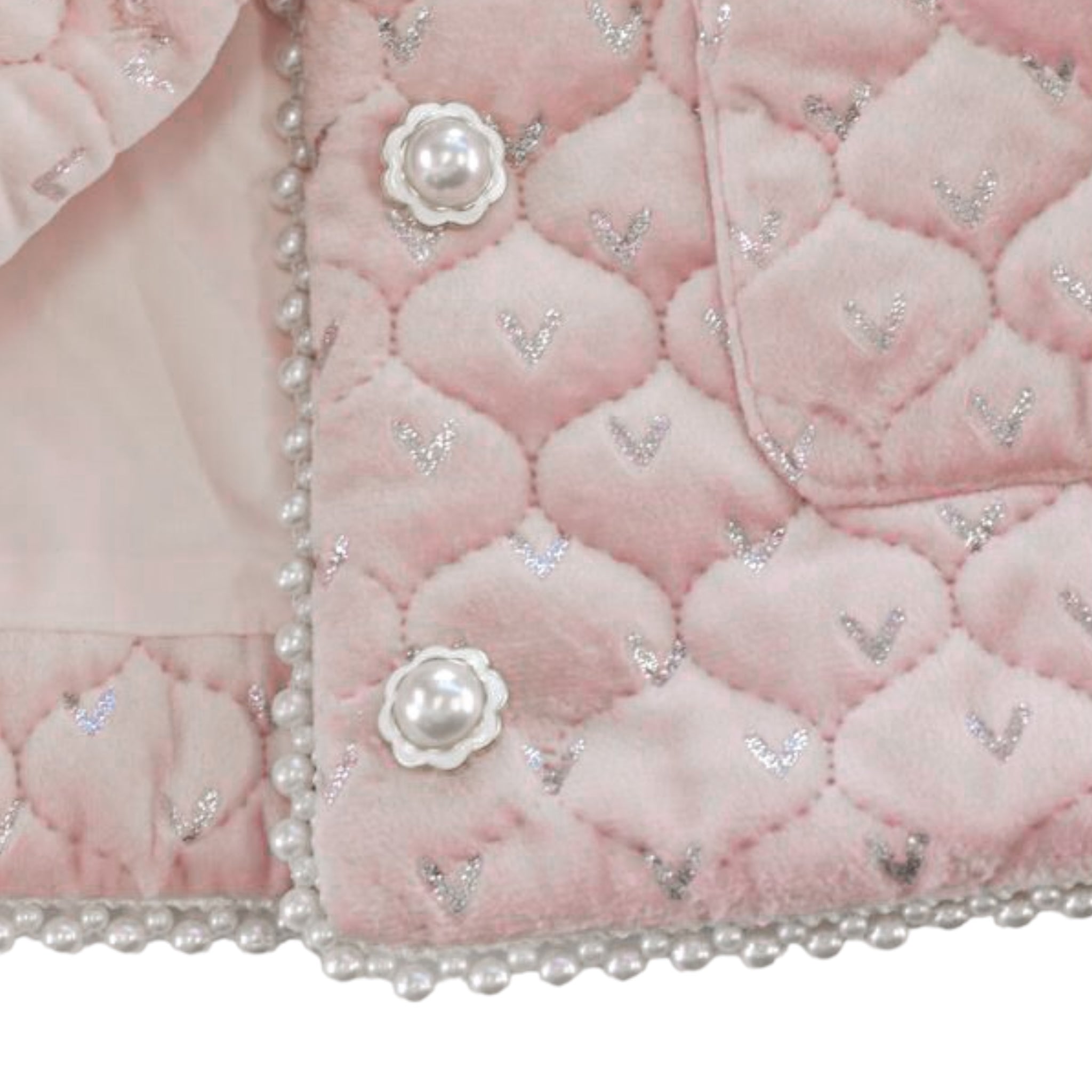 Pearl Trim Velvet Quilted Jacket - Pink - doe a dear