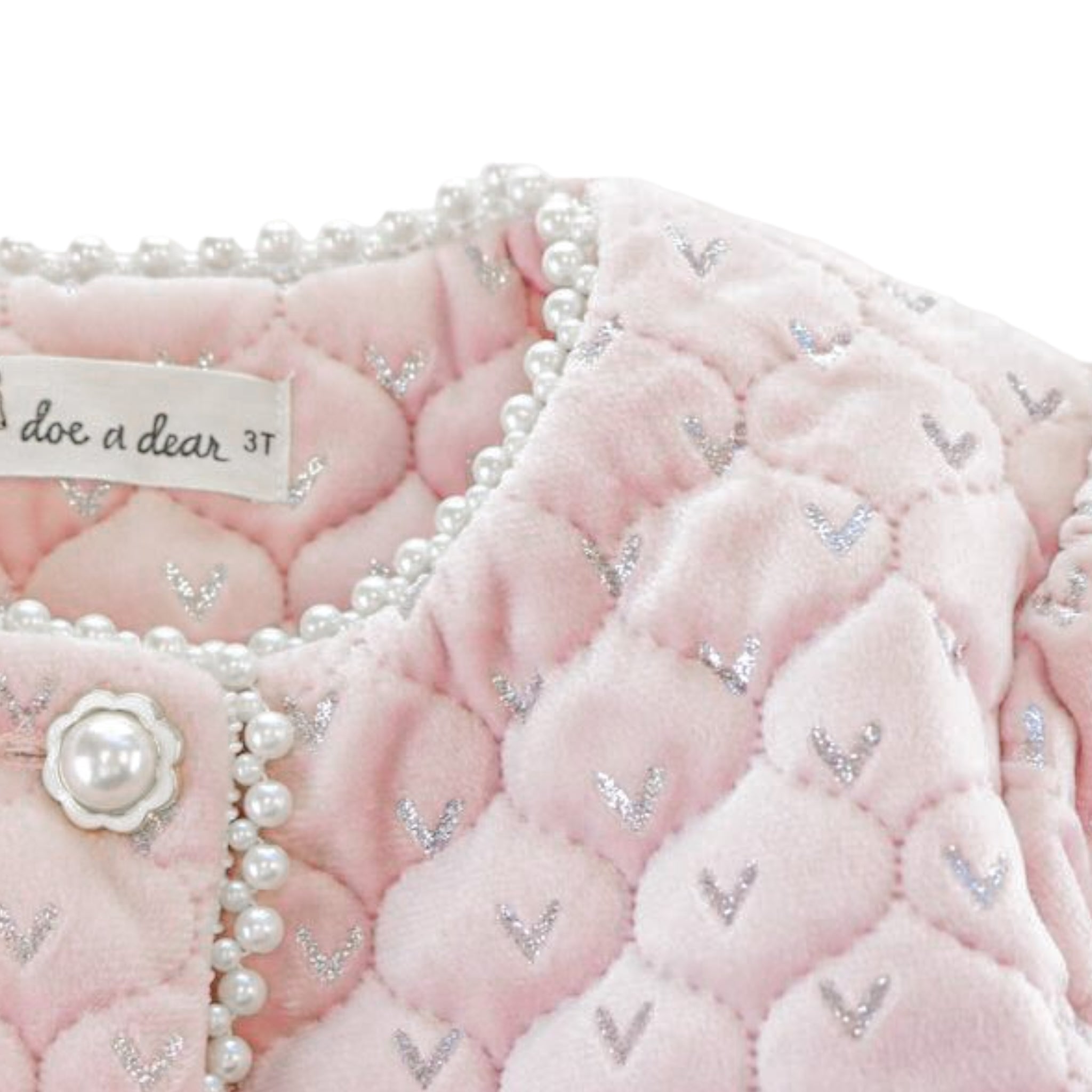Pearl Trim Velvet Quilted Jacket - Pink - doe a dear