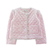 Pearl Trim Velvet Quilted Jacket - Pink - doe a dear