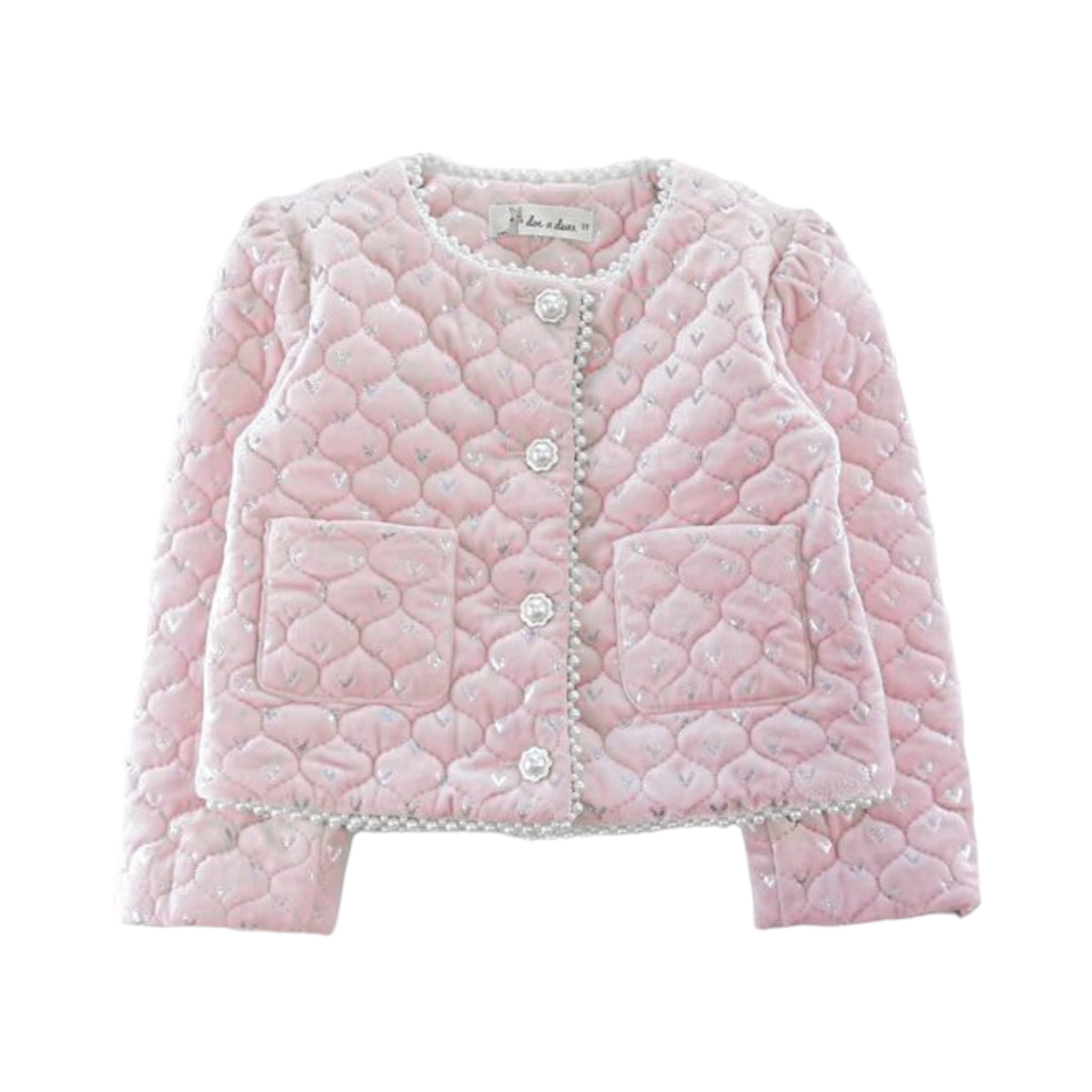 Pearl Trim Velvet Quilted Jacket - Pink - doe a dear