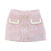 Button Front Pink Tweed Skirt - doe a dear