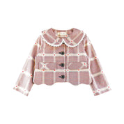 Heart Plaid Picot Hem Jacket - Red - doe a dear