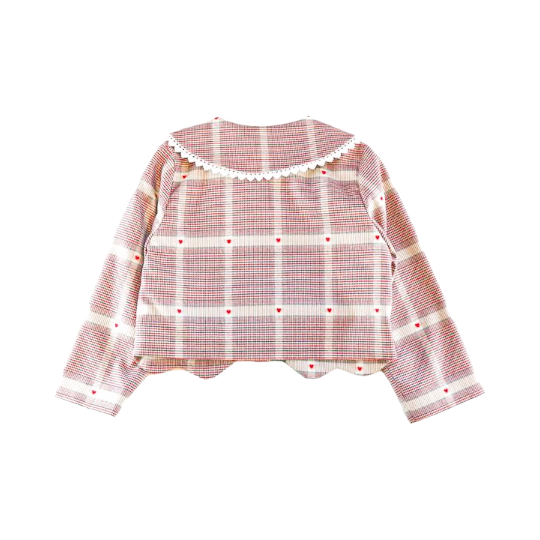 Heart Plaid Picot Hem Jacket - Red - doe a dear